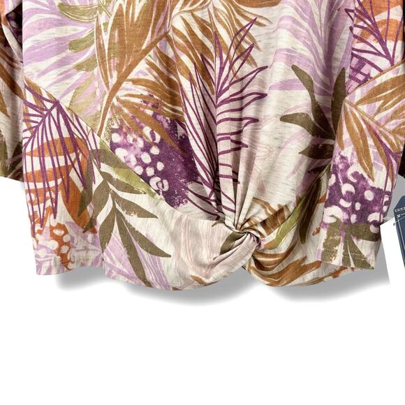 New Democracy Drop Shoulder Twist Hem Tropical Floral Print Shirt Plus Size 3X - Picture 2 of 7